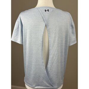 NEW Under Armour Womens HeatGear Loose Fit Blue T-Shirt Open Back Design Size S